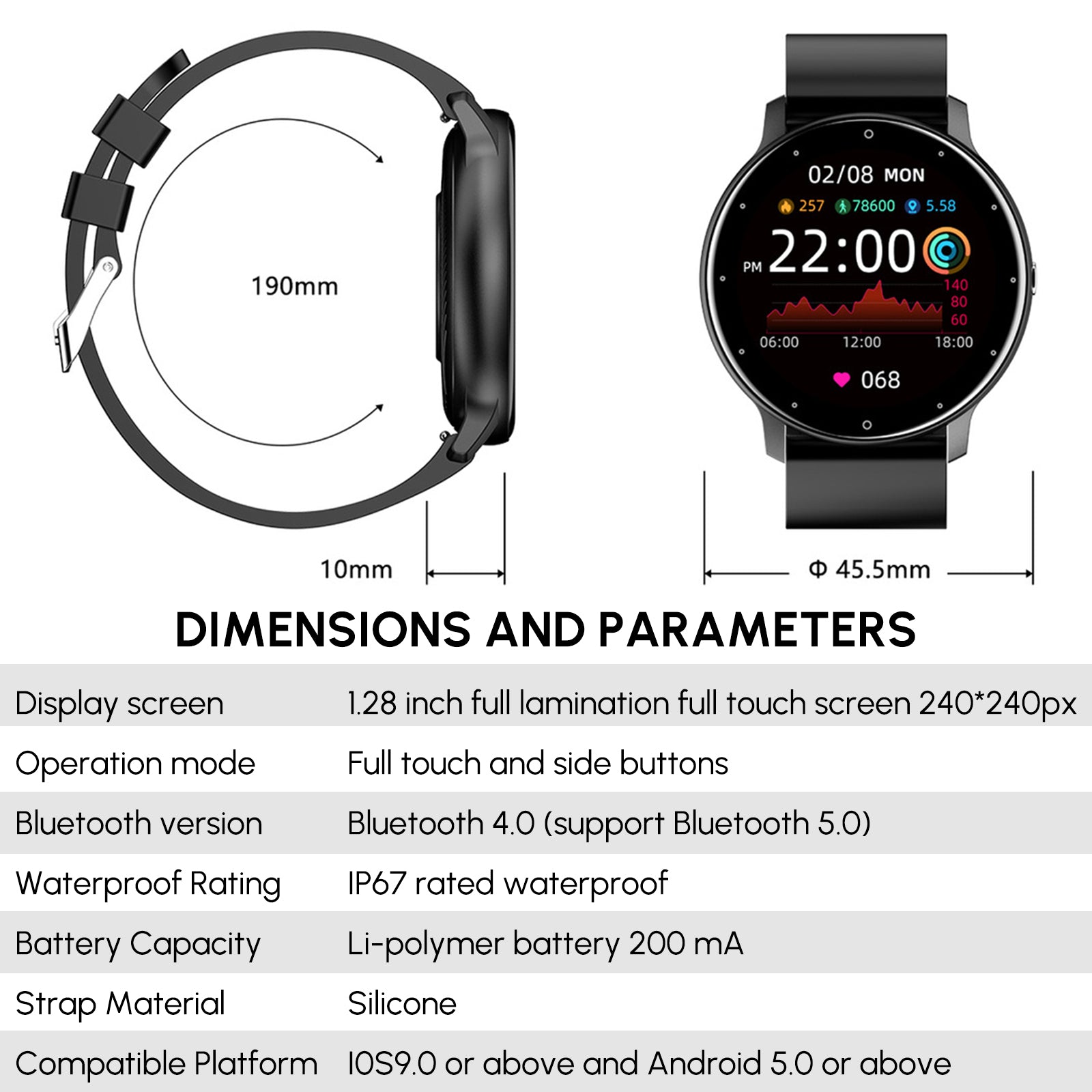 IP67 Waterproof Smart Watch Bluetooth Fitness Tracker Camera Remote Control Sports Activity Suitable for Women Men Teens, Intelligent Watch Smart Watch for Android and IOS