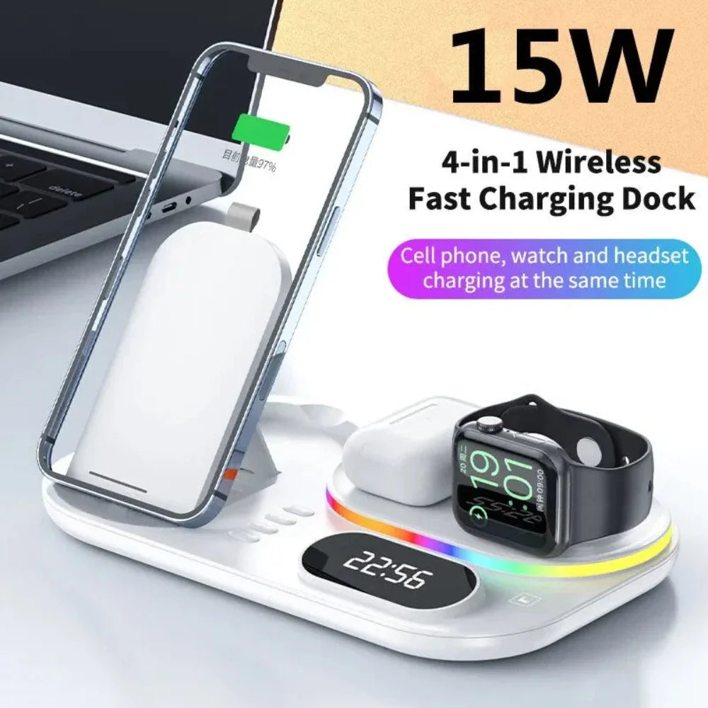 4 in 1 LED Wireless Fast Charging Station