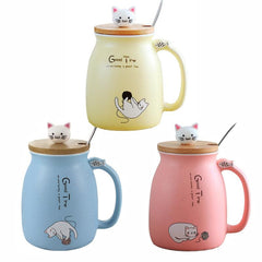 Adorable Cat Cartoon Ceramic Coffee Mug 450mL