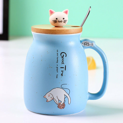 Adorable Cat Cartoon Ceramic Coffee Mug 450mL