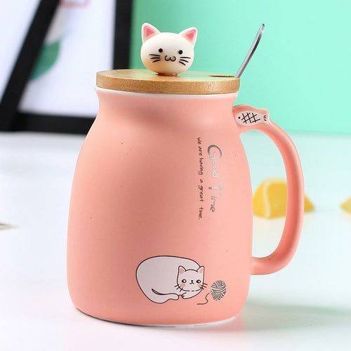 Adorable Cat Cartoon Ceramic Coffee Mug 450mL