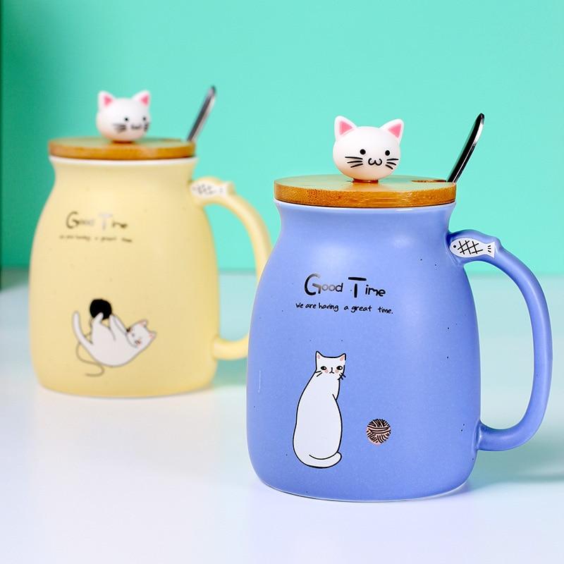 Adorable Cat Cartoon Ceramic Coffee Mug 450mL