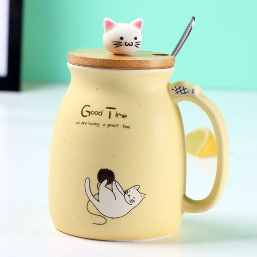 Adorable Cat Cartoon Ceramic Coffee Mug 450mL